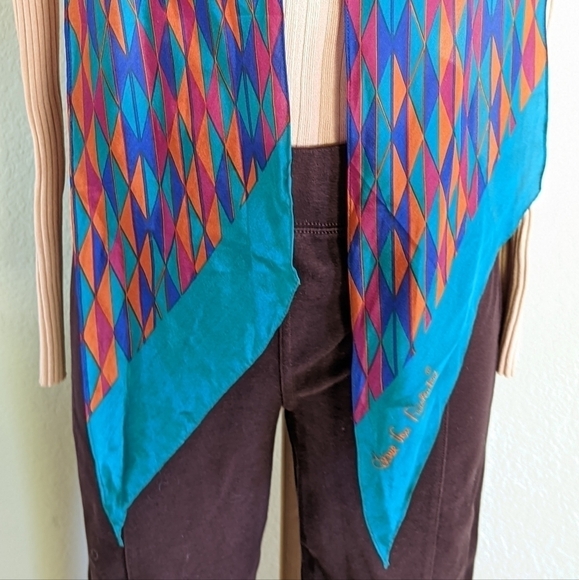 Vintage Diane Von Furstenberg Vintage Geometric Silk Scarf in Victorian Teal - Picture 2 of 12
